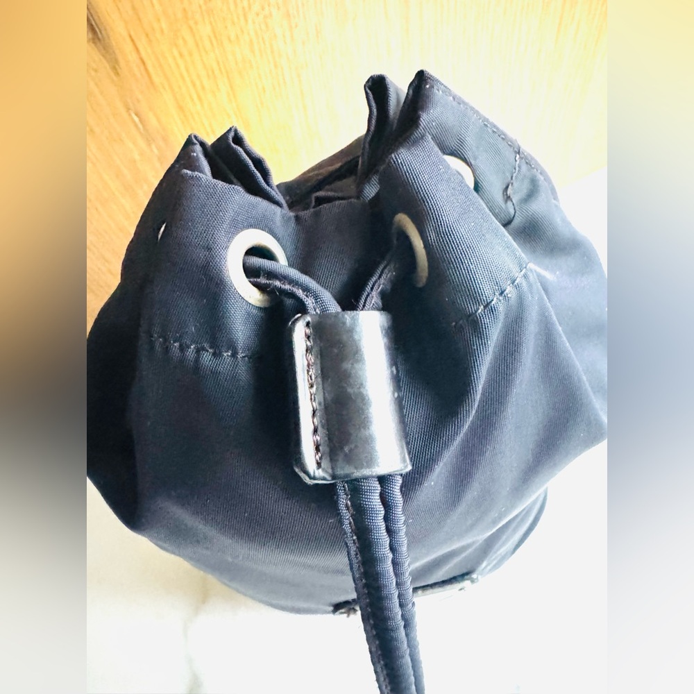 PRADA Black Nylon Drawstring Pouch Bag + Added Black/Silver Chain Crossbody - Picture 5 of 8